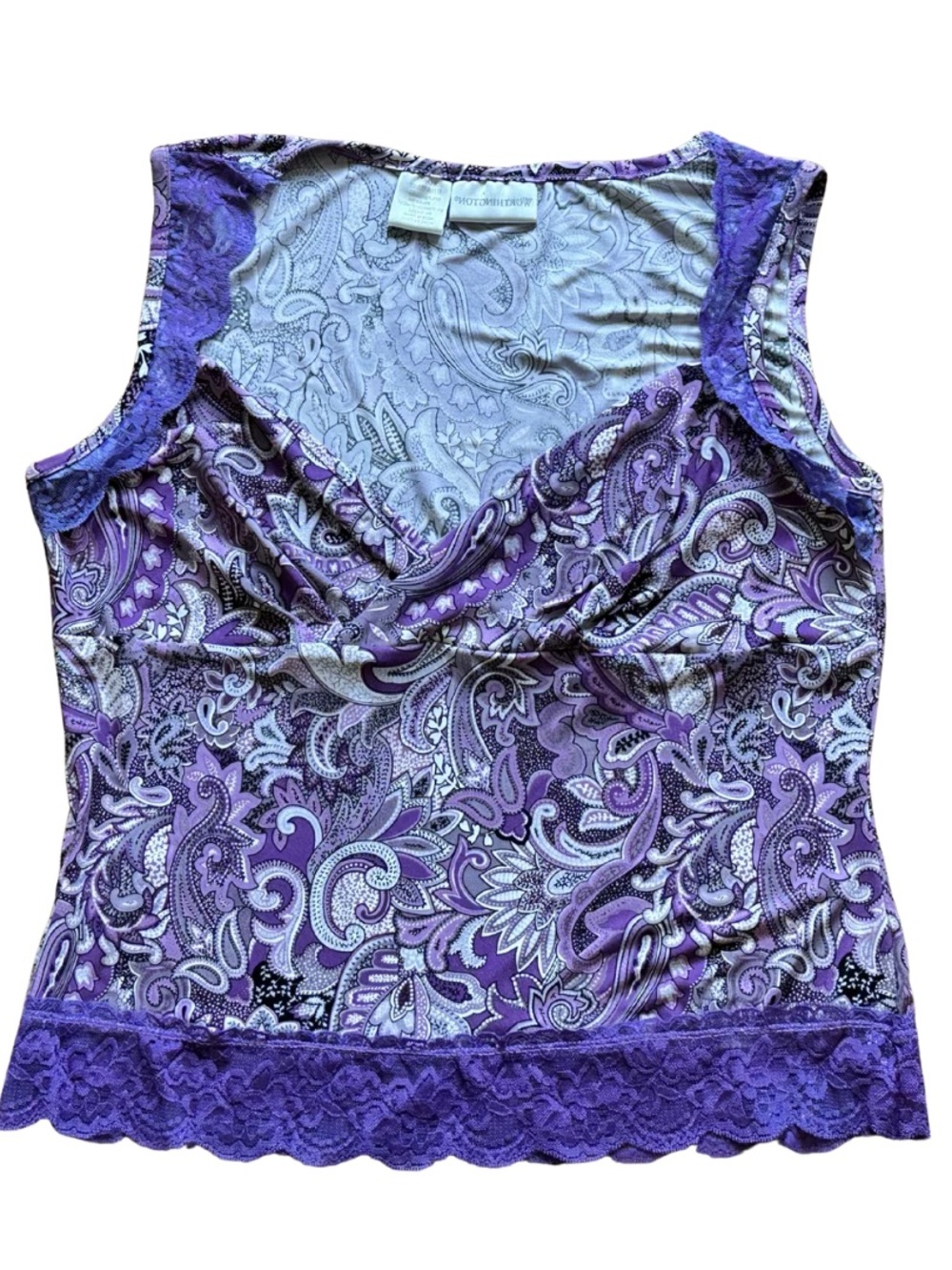 Worthington Purple Paisley Lace-Trim Tank